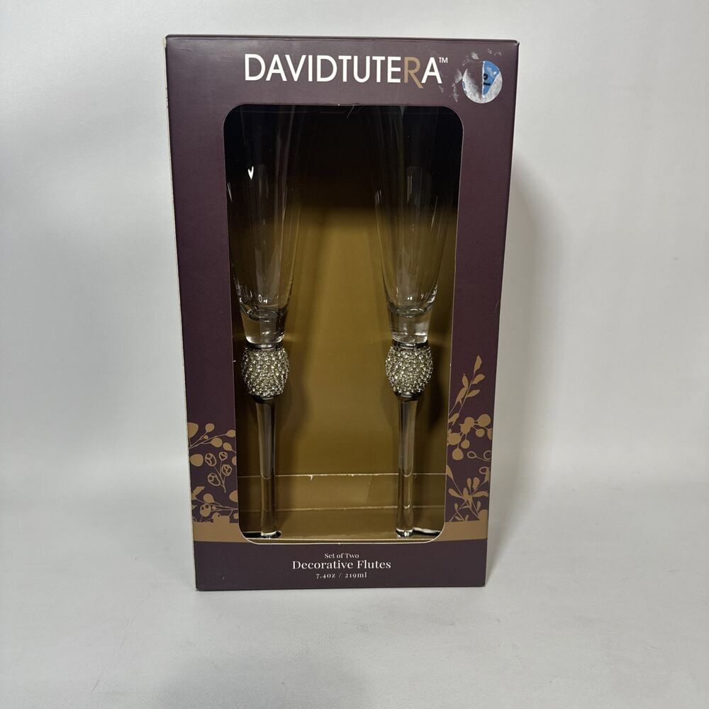 David Tutera Set of 2 Decorative Wedding Flutes BRAND NEW! 7.4oz